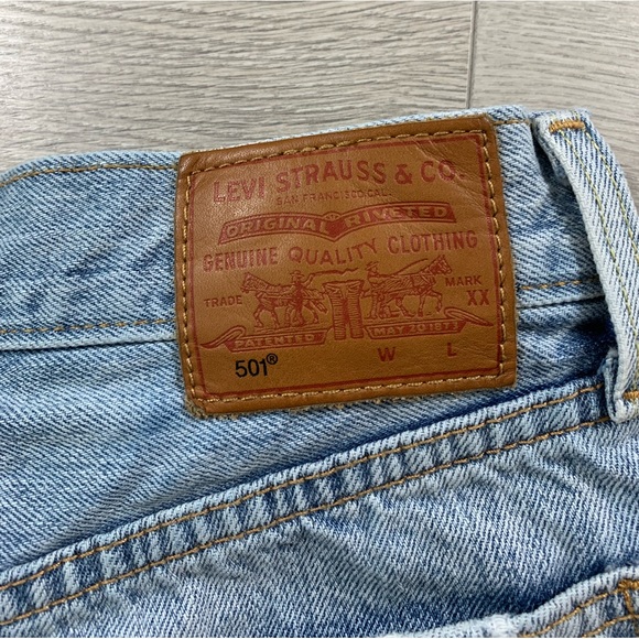 Levi’s 501 High Rise Raw Hem Cut Off Distressed Jean Shorts - Picture 7 of 12